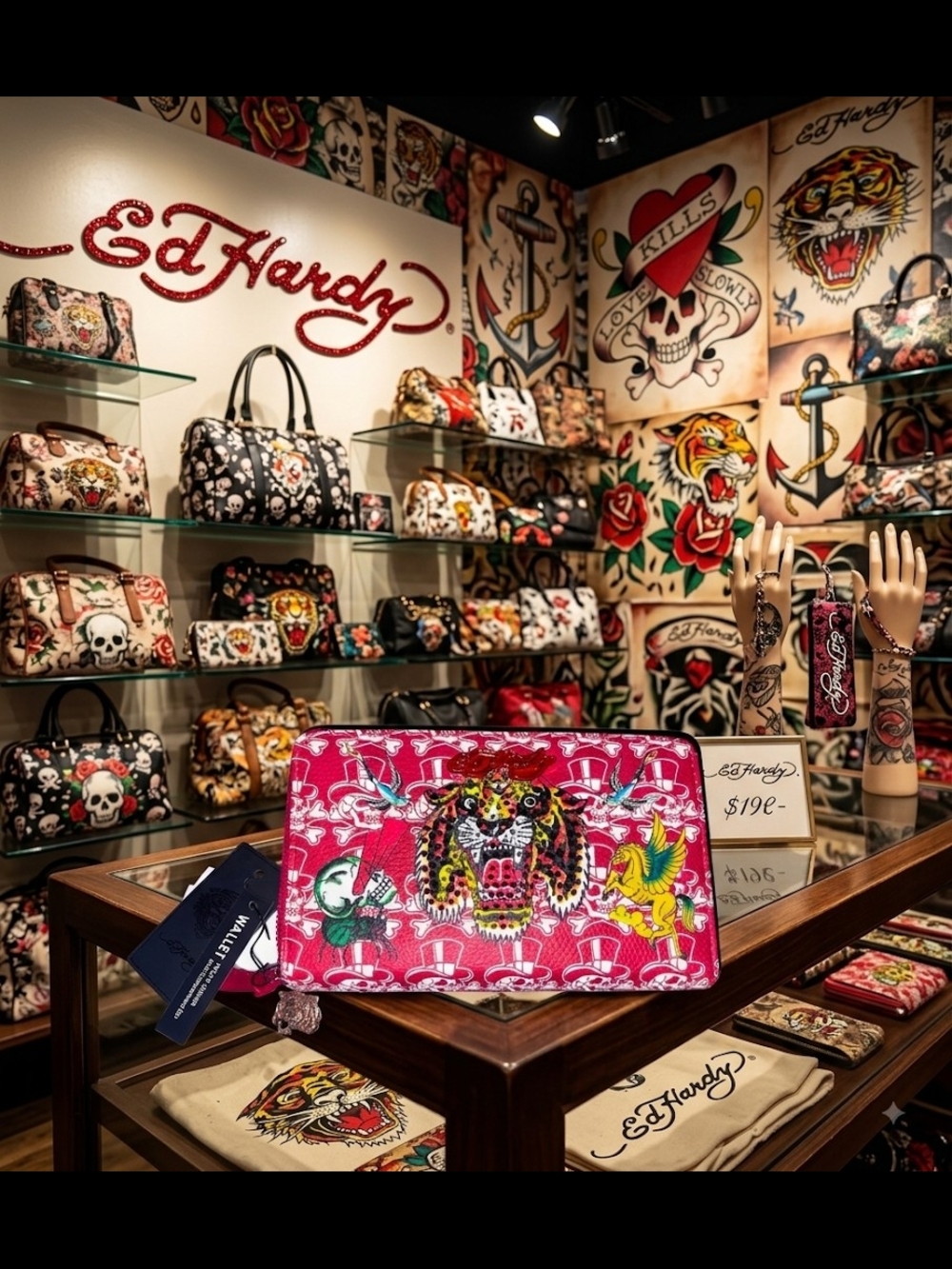 Ed Hardy Red Tiger Double Zip Wallet-NWT!